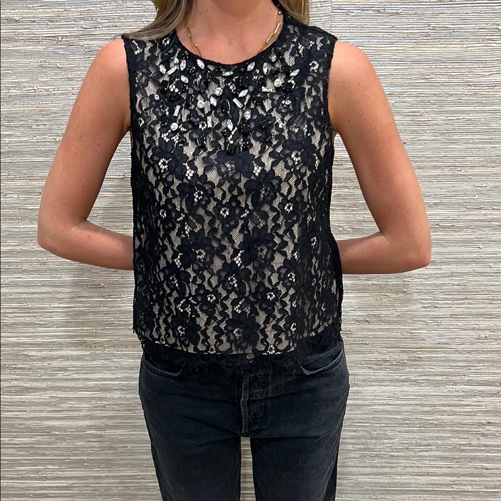 Alice and Olivia Black Lace Sleeveless Top